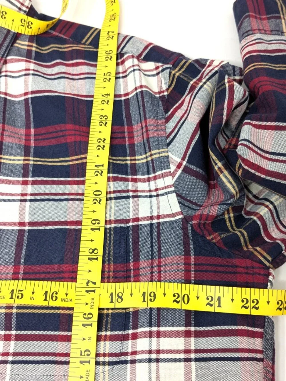 J Crew Mens Flex Oxford Shirt Large Red White Blue Plaid Button Down Slim $24